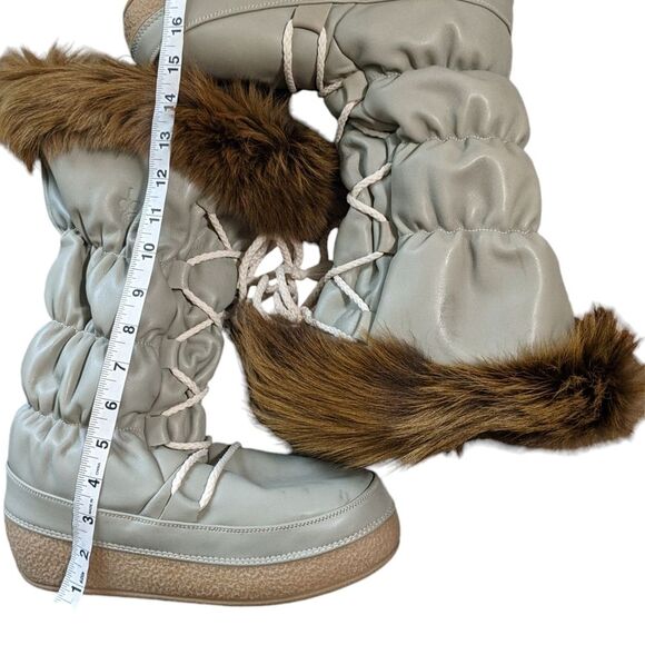 Diadora leather fur lined accented snow boots moon lace up platform taupe 40/41 - Picture 5 of 12